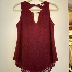 Burgundy/Wine dressy lace tank top w/open back